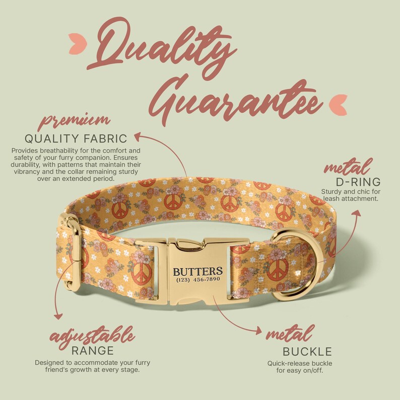 Floral Dog Collar, Adjustable Dog Collar Small to Large Dogs, Female Dog Collar with Name, Rose Dog Collar, Dog Lover Gift, (P11) image 5