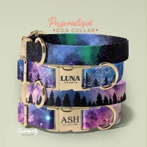 Starry Stars Personalized Dog Collar With Leash Set, Custom Engraved Pet Name Metal Buckle, Customizable Gift For Dog Lover, (P31)