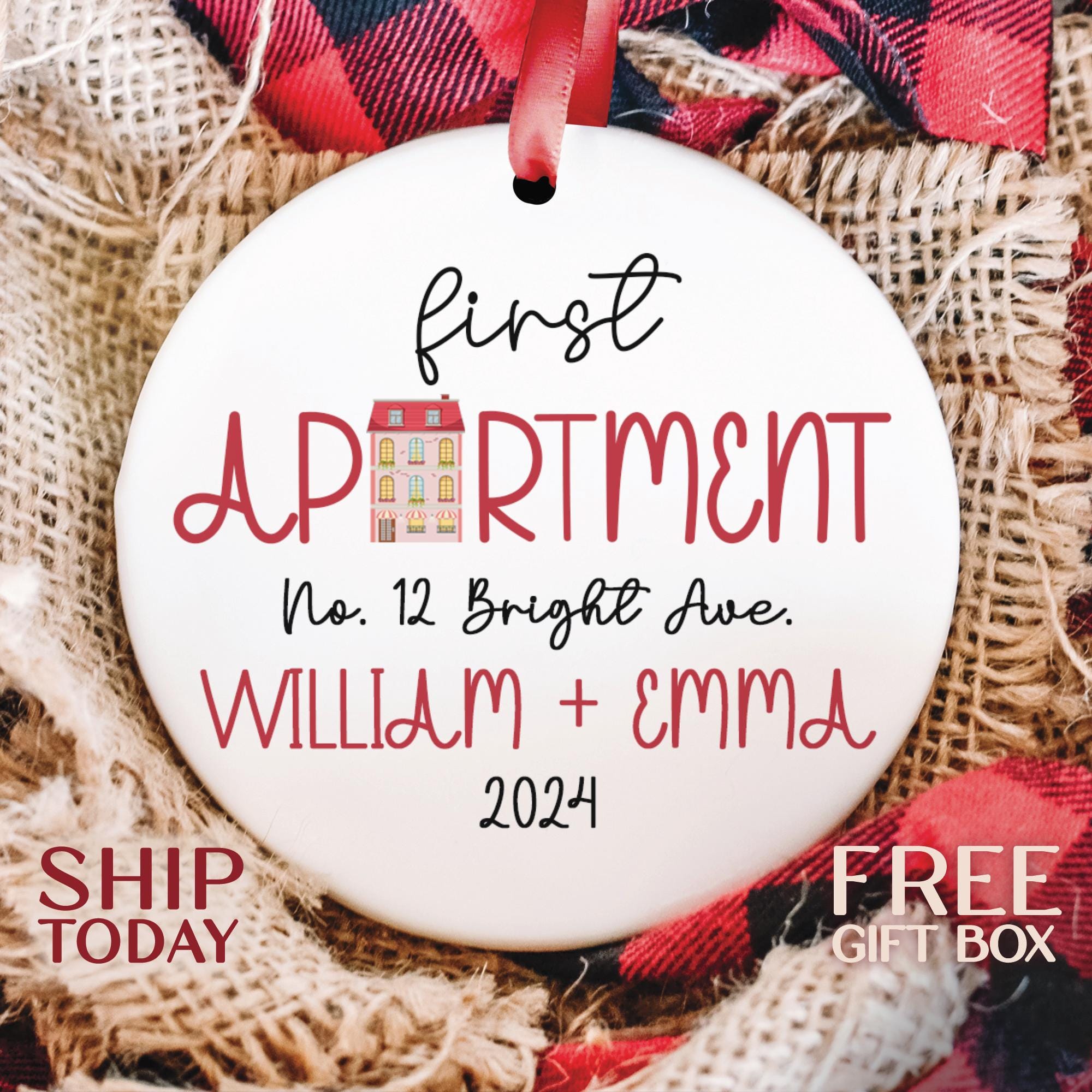 First Apartment Christmas Ornaments,  Personalized Apartment Ceramic Ornaments, Celebrate Moving Milestones, Perfect for Holiday Season