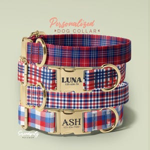 Red White And Blue Dog Collar, Personalized Dog Collar For 4th Of July, Independence Day Gift For Dog, Cute Puppy Collar, (P118)
