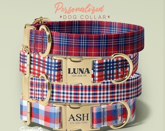 Red White And Blue Dog Collar, Personalized Dog Collar For 4th Of July, Independence Day Gift For Dog, Cute Puppy Collar, (P118)