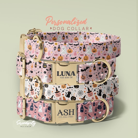 Ghost Dog Collar With Leash, Dog Costume For Hallwoeen, Personalized Dog Collar, Spooky Season Dog Collar, (P129)