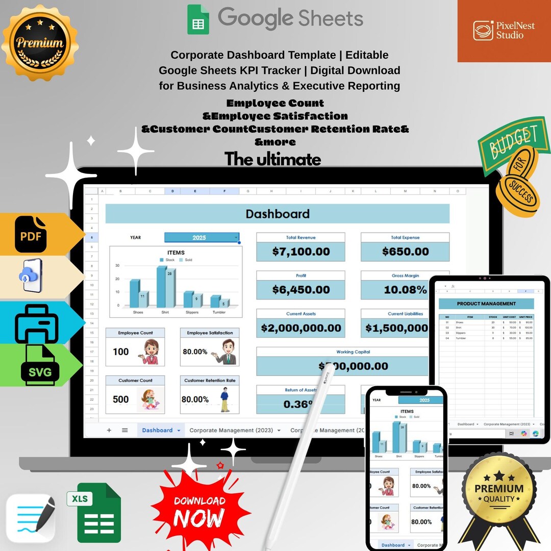 Editable KPI Tracker: Google Sheets Corporate Dashboard (digital ...