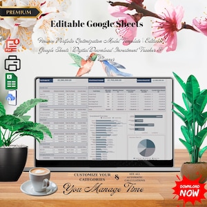 Finance Portfolio Optimization Model Template | Editable Google Sheets | Digital Download Investment Tracker & Risk Planner