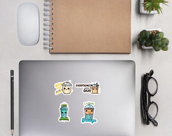 4 Cute Boba Vinyl Stickers Designed in California (Bubble-Free)