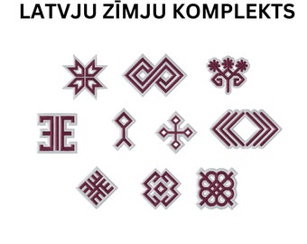 Latvju spēka zīmju komplekts 10 dažādi veidi, Lettische Zeichen Stickerei SET 1 Größen 3 Stile Lettische Zeichen