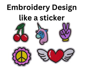 Machine embroidery designs look like Retro Vibes sticker Trending 60s 70s 80s Chic Stickers Set of 5 different colorful designs Perfect look