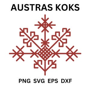 May include: A red stylized geometric design with the text "AUSTRAS KOKS" above and "PNG SVG EPS DXF" below.