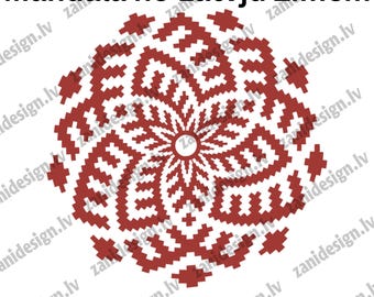 Mandala no Latvju rakstu zīmēm Lettisches Ethnisches Symbol SVG EPS PNG DxF Lettisches Folklorezeichen Digitaler Download