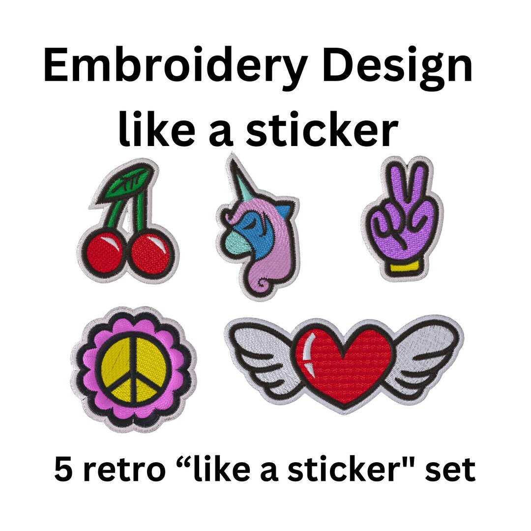Embroid Effect Sticker Machine Embroidery Designs Look Like Retro Vibes Sticker Trending 60s ...