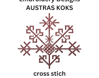 Latviešu zīme Austras Koks krustdūrienā, Lettische Zeichen Stickdatei 4 Größen Lettische Zeichen Perfekter Stil Kreuzstich