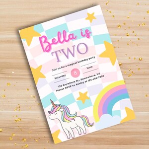 Rainbow Unicorn Birthday Party Invitation - Customizable