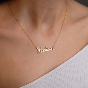 14K Solid Gold Name Necklace, Gold Minimalist Necklace, Name Necklace, Personalized Gift, Gift For Her, Mother Jewelry, Mothers Day Gifts