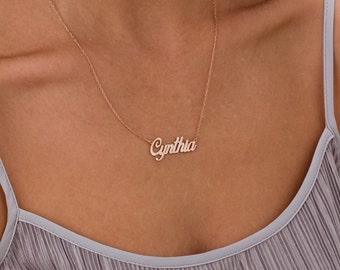 14K Gold Name Necklace, Solid Gold Minimalist Necklace, Name Necklace, Gift For Her, Gifts for Women, Christmas Necklace, Christmas Gift