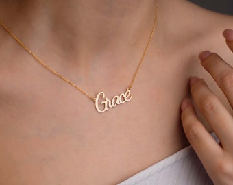 Personalized Name Necklace, 14K Solid Gold Name Pendant, Mothers Day Gift From Daughter, Minimalist Necklace, Custom Jewelry For Her