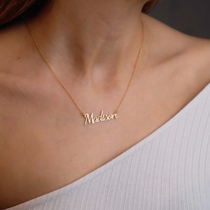14K Solid Gold Name Necklace, Gold Minimalist Necklace, Name Necklace, Personalized Gift, Gift For Her, Christmas Gift, Christmas Necklace