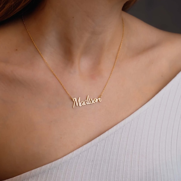 14K Gold Name Necklace, Gold Minimalist Necklace, Name Necklace, Personalized Gift, Gift For Her, Christmas Gift, Christmas Necklace