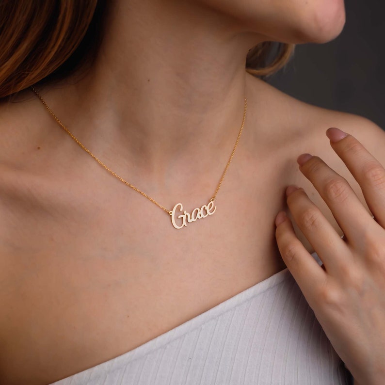 14K Solid Gold Name Necklace, Personalized Name Necklace, Gift For Mom, Minimalist Necklace, Custom Necklace, Christmas Gifts for Women