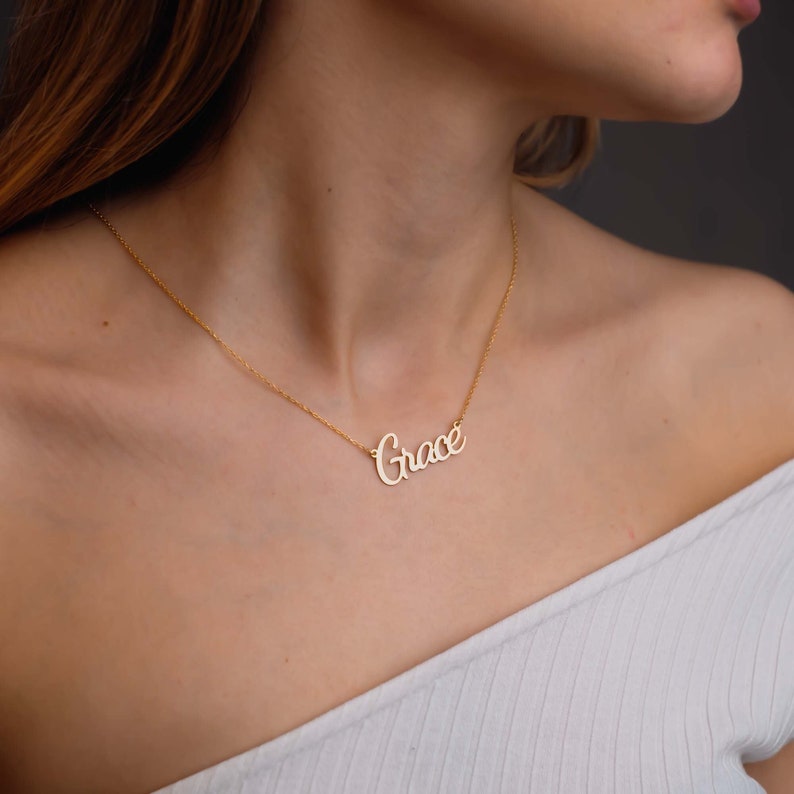 14K Solid Gold Name Necklace, Personalized Name Necklace, Gift For Mom, Minimalist Necklace, Custom Necklace, Christmas Gifts for Women