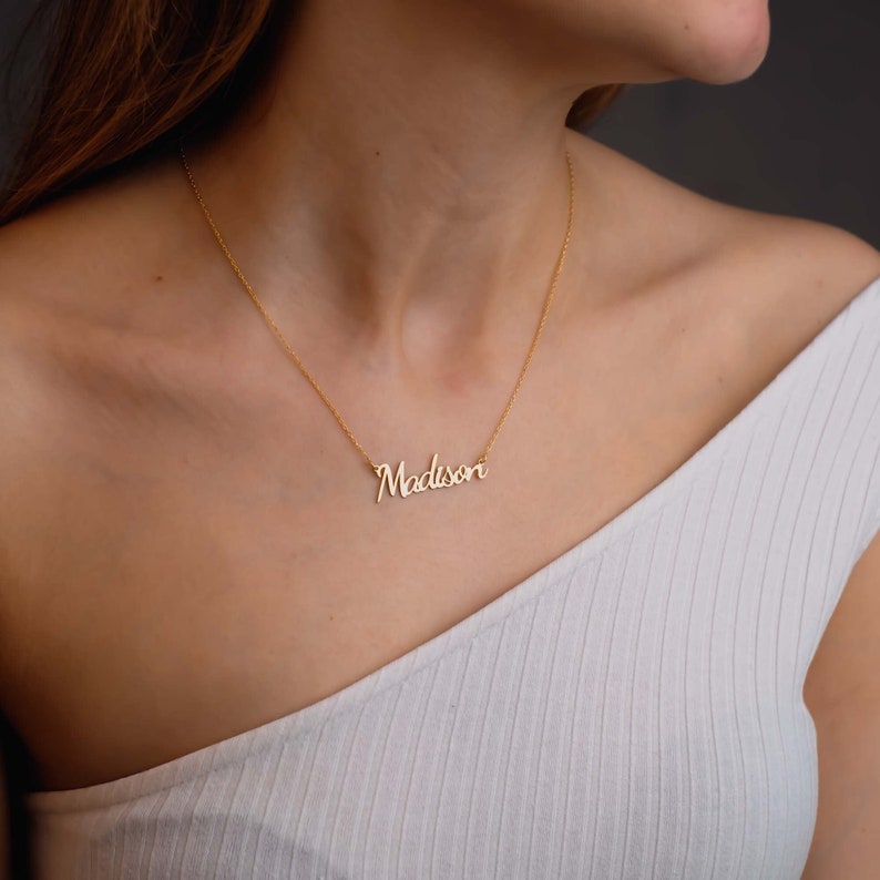14K Solid Gold Name Necklace, Gold Minimalist Necklace, Name Necklace, Personalized Gift, Gift For Her, Mother Jewelry, Mothers Day Gifts image 1