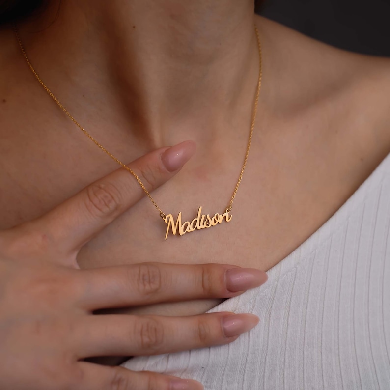 14K Solid Gold Name Necklace, Gold Minimalist Necklace, Name Necklace, Personalized Gift, Gift For Her, Christmas Gift, Christmas Necklace