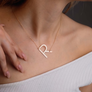 Gold Initial Necklace, Personalized Jewelry, Women Gifts for Her, Big Letter Necklace, Gift for Mom, Christmas Gift, Christmas Necklace