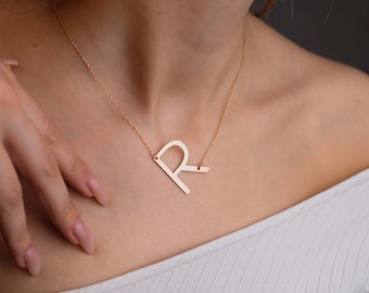 Gold Initial Necklace, Personalized Jewelry, Women Gifts for Her, Big Letter Necklace, Gift for Mom, 14K Gold Necklace, Mothers Day Gifts