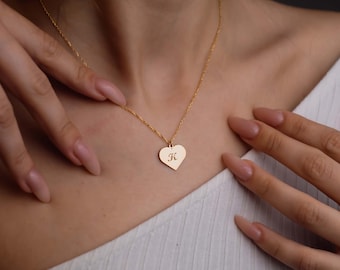 Gold Heart Letter Necklace, Custom Initial Necklace, Personalized Gifts, Handmade Jewelry, Christmas Necklace, Christmas Gift for Her