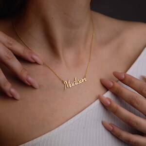 14K Solid Gold Name Necklace, Gold Minimalist Necklace, Name Necklace, Personalized Gift, Gift For Her, Christmas Gift, Christmas Necklace