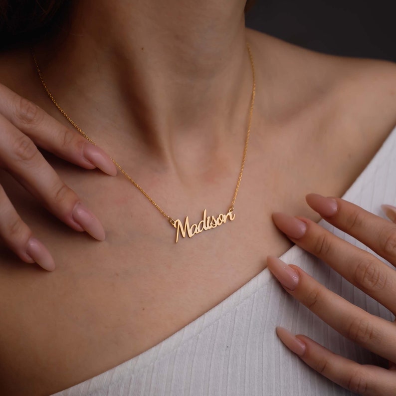 14K Solid Gold Name Necklace, Gold Minimalist Necklace, Name Necklace, Personalized Gift, Gift For Her, Christmas Gift, Christmas Necklace