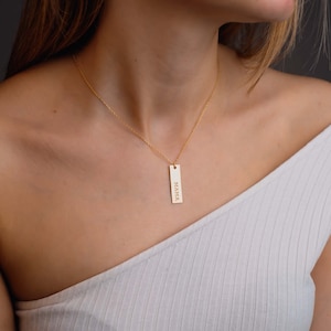 Gold Bar Necklace, Vertical Name Necklace, Bar Name Necklace, Mother Necklace, Gifts For Mom, Christmas Necklace, Christmas Gift For Her