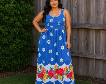 Vintage 60s Malia Honolulu Hawaiian Cotton Maxi Floral Dress