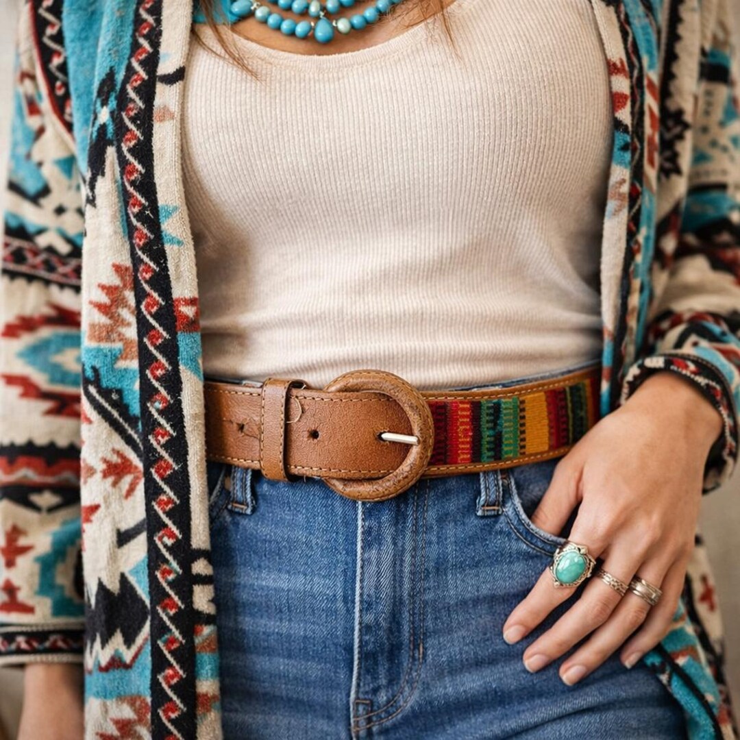 Ethnic Handcrafted Guatemalan Serape Textured Leather Unisex  display picture 1