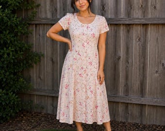 90s Erika Pink Floral Cottagecore Button Maxi Dress Sz. Small