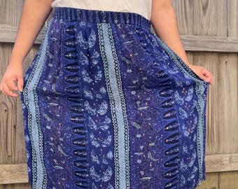 Falda midi floral Paisley Periwinkle Angee Plus de los años 90 Sz 4X