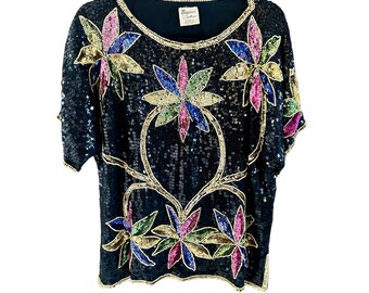 Vintage 90s Elegance by Anujan floral sequin blouse