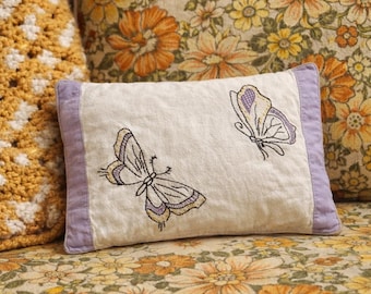 Vintage Cottagecore purple Butterfly embroidered pillow sham