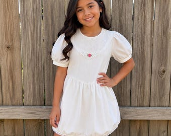 80s Allison Ann White Formal Baptism|flower Girl Bib Dress Sz 10-14