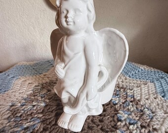 Vintage Ceramic Cherub Angel Holding a Bow and Arrow Planter