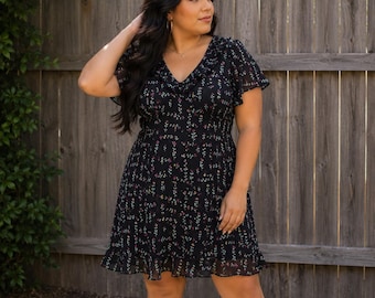 90s Depeche Mode Floral Mini Chiffon Dress Sz 14