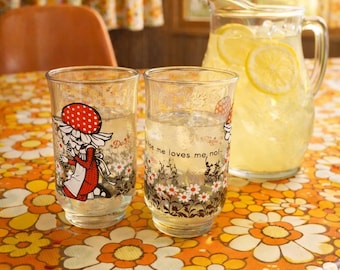 Vintage Holly Hobbie Cottagecore floral drinking glasses set of 2