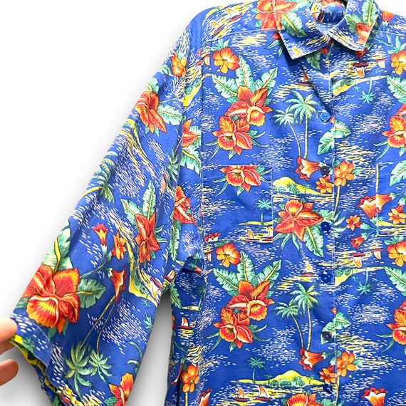 Vintage single stitch 3/4 sleeve floral Hawaiian … - image 2