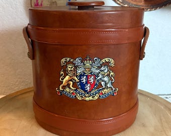 Vintage Mid Century Kraftware Britisches Wappen Kunstleder Eiskübel