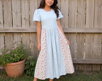 70s Handmade Eclectic Printed Eyelet Maxi Dress Sz. LG/XL