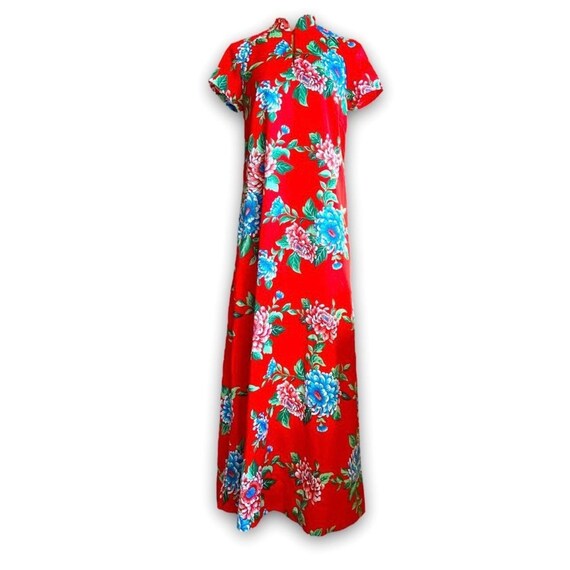 Vintage Hilo Hattie red floral maxi dress