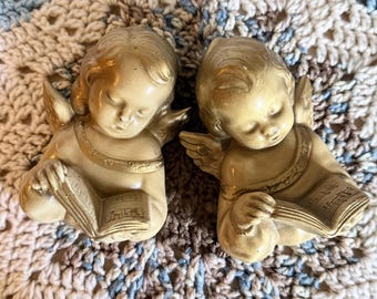Chalkware Cherub/Angel Vintage Wall Hanging Religious Set of two