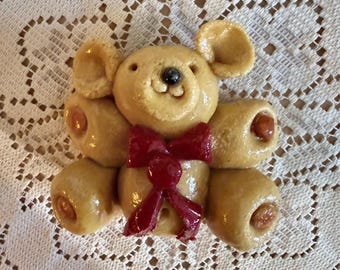 Handmade Vintage Salt Dough Teddy Bear Trinket Shelf Minature