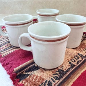 Vintage Autumn Collection Stoneware Made In Japan Set Of 4 Cream and Brown striped  Speckled Color Ceramic Neutral Boho Coffee Cups mugs