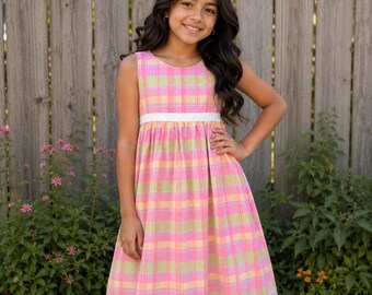 Vintage 70s Handmade Pink Gingham Plaid Sundress Sz LG
