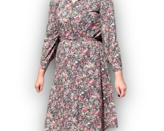 Vintage handmade 70s/80s style floral dress w/belt